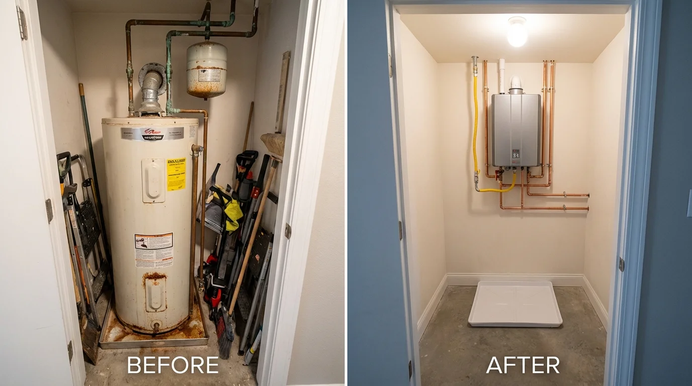 Tank water heater versus wall-mounted tankless unit comparison for Myerstown, PA homeowners