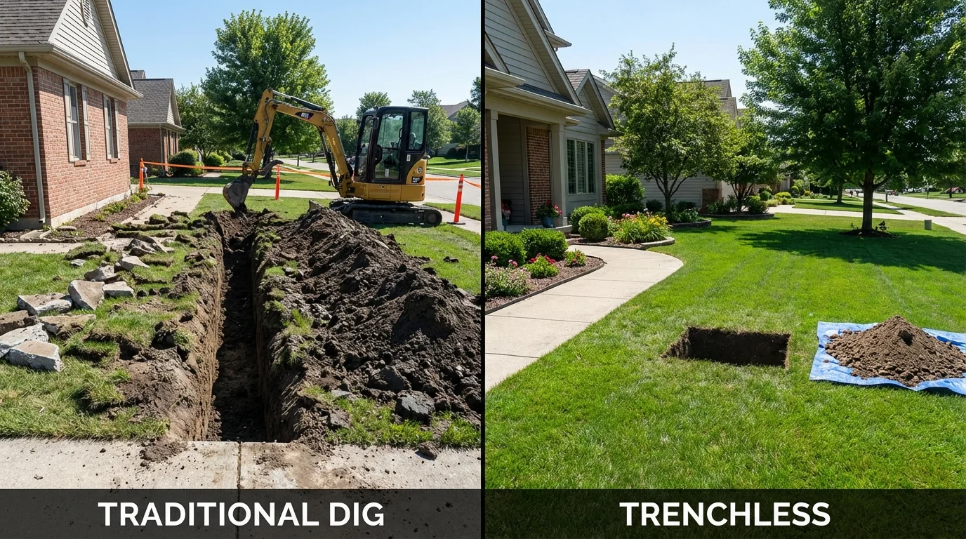 Trenchless sewer repair with minimal yard damage versus traditional excavation in Myerstown, PA